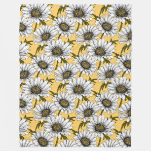 Couverture Polaire Bouches blanches, fleurs sauvages sur jaune