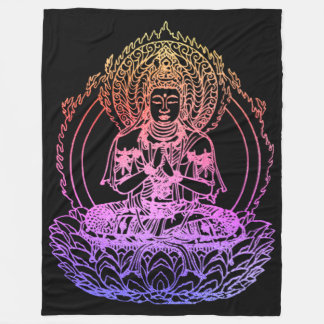 Couverture Polaire Bouddha en flammes dans un dégradé d'arc-en-ciel c