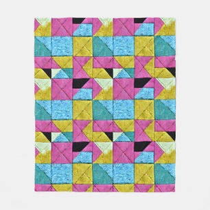 Couverture Polaire Bouho Faux Patchwork Quilt rose jaune bleu