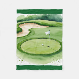 Couverture Polaire Boule de golf et Drapeau sur Putting Green