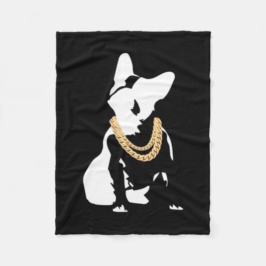Couverture Polaire Bouledogue avec collier en or (Devant)