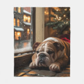 Couverture Polaire Bouledogue avec éclairages de Noël de vacances (Devant)
