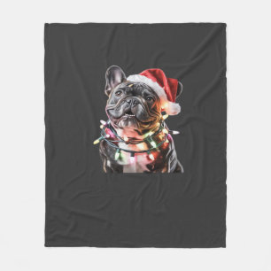 Couverture Polaire Bouledogue français avec chapeau de Père Noël enve