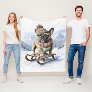 Couverture Polaire Bouledogue français faisant du toboggan