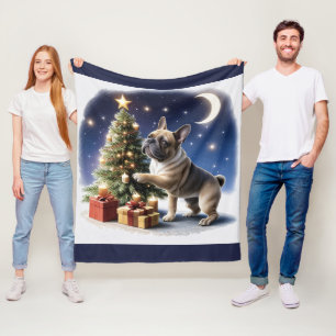 Couverture Polaire Bouledogue français sapin de Noël bouledogue