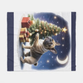 Couverture Polaire Bouledogue français sapin de Noël bouledogue (Devant (Horizontal))