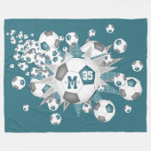 Couverture Polaire Boules de football gris turquoise étoiles filles d (Devant (Horizontal))