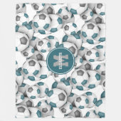 Couverture Polaire Boules de football gris turquoise motif monogrammé (Devant)