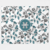 Couverture Polaire Boules de football gris turquoise motif monogrammé (Devant (Horizontal))