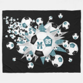 Couverture Polaire Boules de football noir turquoises étoiles filles (Devant (Horizontal))