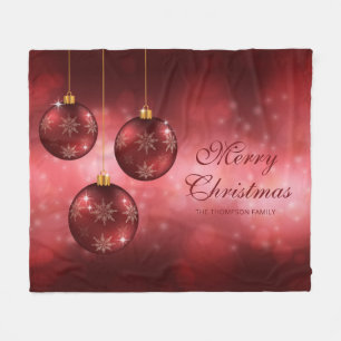 Couverture Polaire Boules de Noël festives rouges avec texte personna