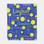 Couverture Polaire Boules de tennis jaune, rose, vert bleu nom filles (Devant)