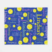 Couverture Polaire Boules de tennis jaune, rose, vert bleu nom filles (Devant (Horizontal))
