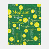 Couverture Polaire Boules de tennis sport jaune, vert foncé nom perso (Devant)