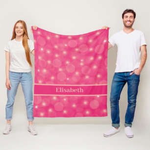 Couverture Polaire boules roses et étoiles personnalisiere