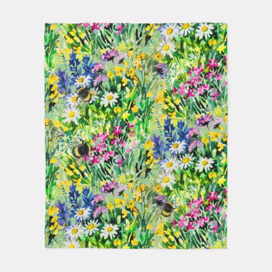 Couverture Polaire BOUMBLEBEE et fleurs (Devant)