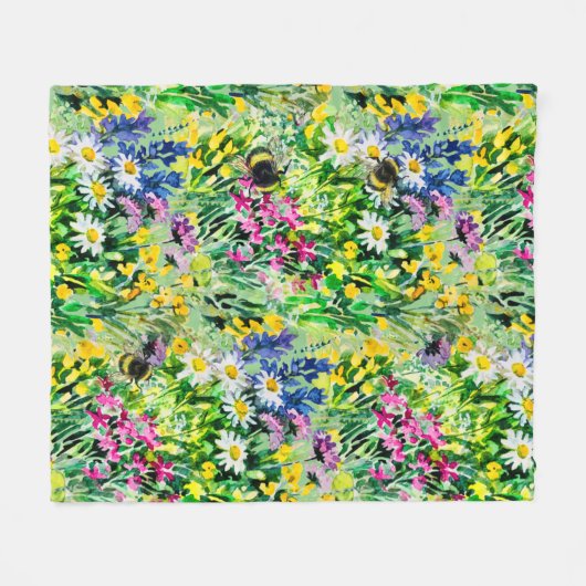 Couverture Polaire BOUMBLEBEE et fleurs (Devant (Horizontal))