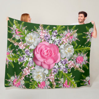 Couverture Polaire Bouquet arrière - plan vert de fleurs violet rose
