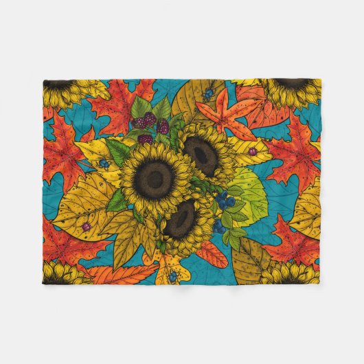 Couverture Polaire Bouquet d'automne en bleu (Devant (Horizontal))