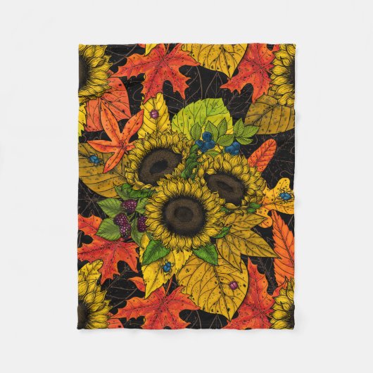 Couverture Polaire Bouquet d'automne noir (Devant)