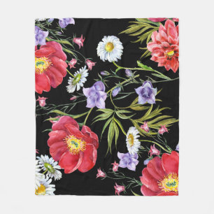 Couverture Polaire Bouquet de fleurs d'aquarelle : Motif sans couture