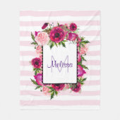 Couverture Polaire Bouquet de fleurs roses et coquelicots sur bandes  (Devant)