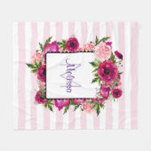 Couverture Polaire Bouquet de fleurs roses et coquelicots sur bandes  (Devant (Horizontal))