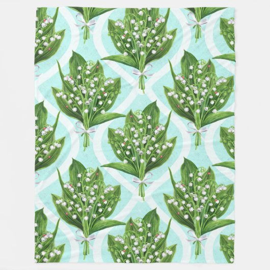 Couverture Polaire Bouquet de lis de la vallée fleurs sur le bleu (Devant)