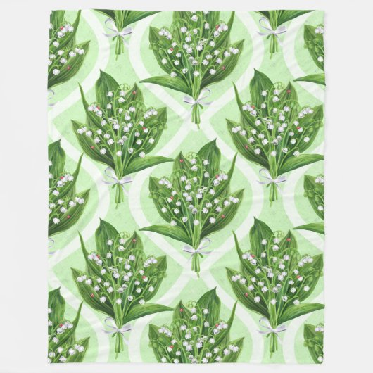 Couverture Polaire Bouquet de lys de la vallée fleurs sur vert (Devant)