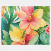 Couverture Polaire Bouquet floral Aquarelle Fleurs tropicales (Devant (Horizontal))
