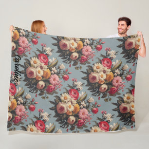 Couverture Polaire Bouquet Floral vintage Rouge, Rose, Blanc Et Jaune