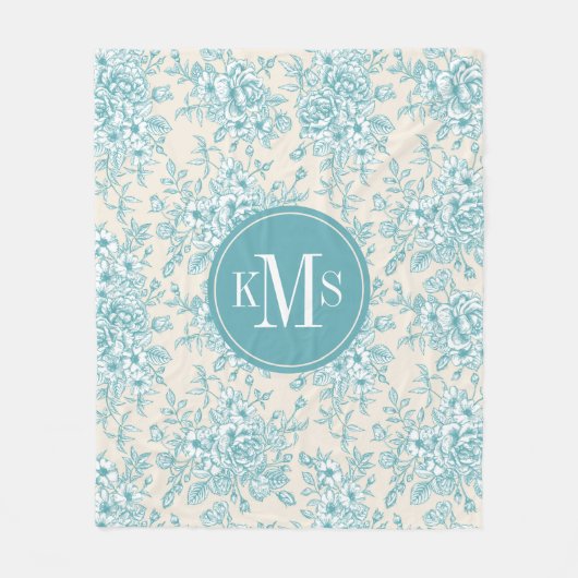 Couverture Polaire Bouquet Rose bleu Jardin Motif Floral (Devant)