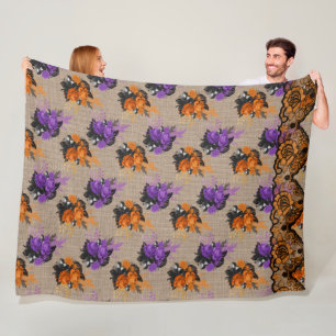 COUVERTURE POLAIRE BOUQUETS FLORAUX PURPLE & ORANGE HALLOWEEN