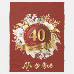 Couverture Polaire Bourgogne et or Floral 40e anniversaire Mariage
