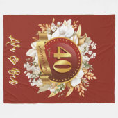 Couverture Polaire Bourgogne et or Floral 40e anniversaire Mariage (Devant (Horizontal))
