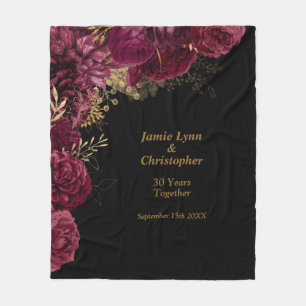 Couverture Polaire Bourgogne Floral Mariage Anniversaire Blanket en p