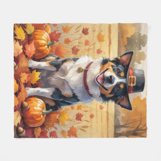 Couverture Polaire Bovins australiens à l'automne Feuilles Thanksgivi (Devant (Horizontal))
