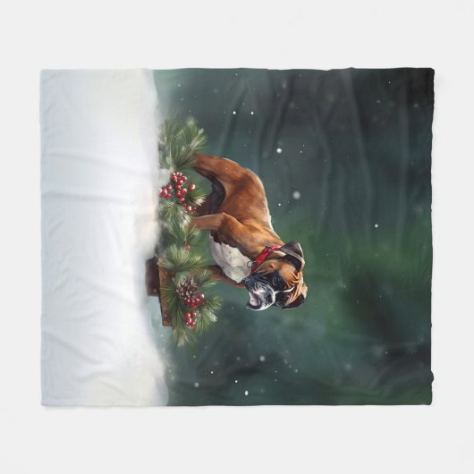 Couverture Polaire Boxe neige de Noël hiver (Devant (Horizontal))