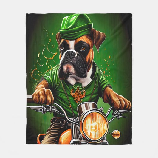Couverture Polaire Boxer Chien Conduite Vélo St. Patrick's Day (Devant)