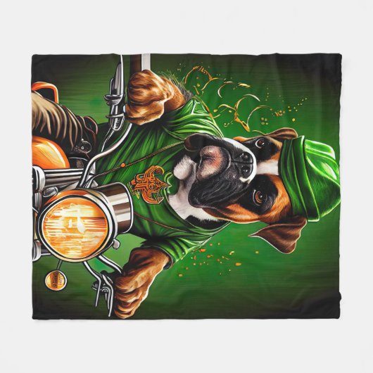 Couverture Polaire Boxer Chien Conduite Vélo St. Patrick's Day (Devant (Horizontal))