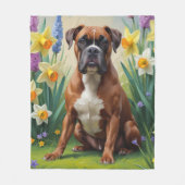 Couverture Polaire Boxer Chien Fleurs de printemps Peinture (Devant)