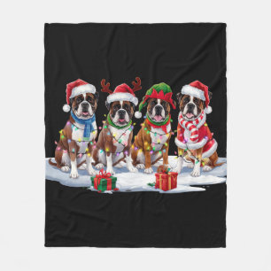 Couverture Polaire Boxer chien Santa chapeau bois luge de Noël
