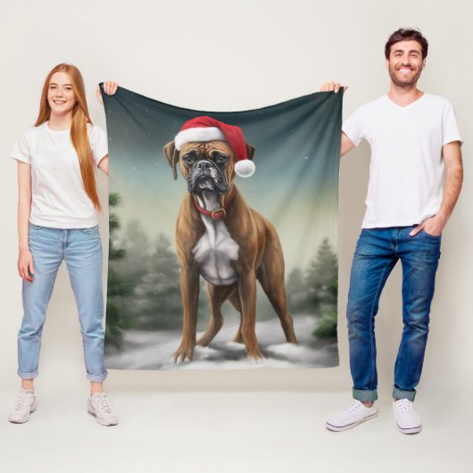 Couverture Polaire Boxer dans la neige de Noël (En situation)