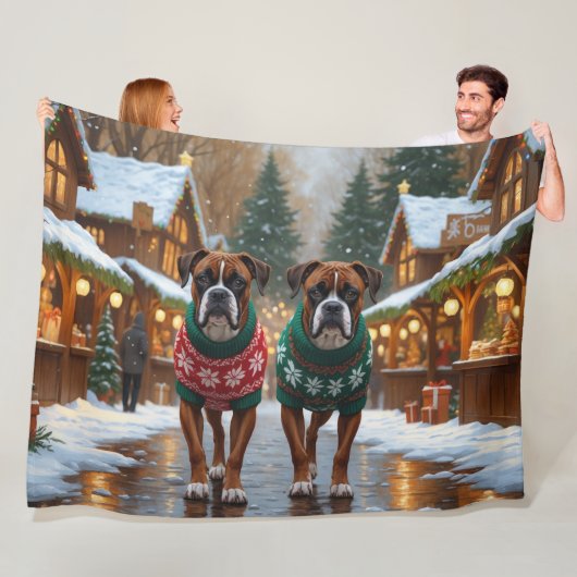 Couverture Polaire Boxer Dogs Christmas Snow Holiday  (En situation)
