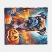 Couverture Polaire Boxer Halloween avec la peur Citrouille (Devant (Horizontal))