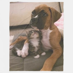 Couverture Polaire BOXER PUPPY and KITTEN