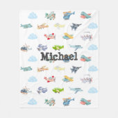 Couverture Polaire Boy Baby Shower Watercolor Airplanes Clouds Custom (Devant)