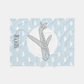 Couverture Polaire Boy Cute Blue Airplane avec Name Kids (Devant (Horizontal))