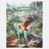 Couverture Polaire Boys Anniversaire Blanche avec nom Dinosaur Design (Devant)