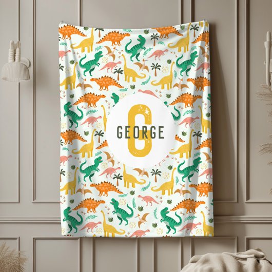 Couverture Polaire Boys Blue T-Rex Jungle Dinosaur Monogrammed